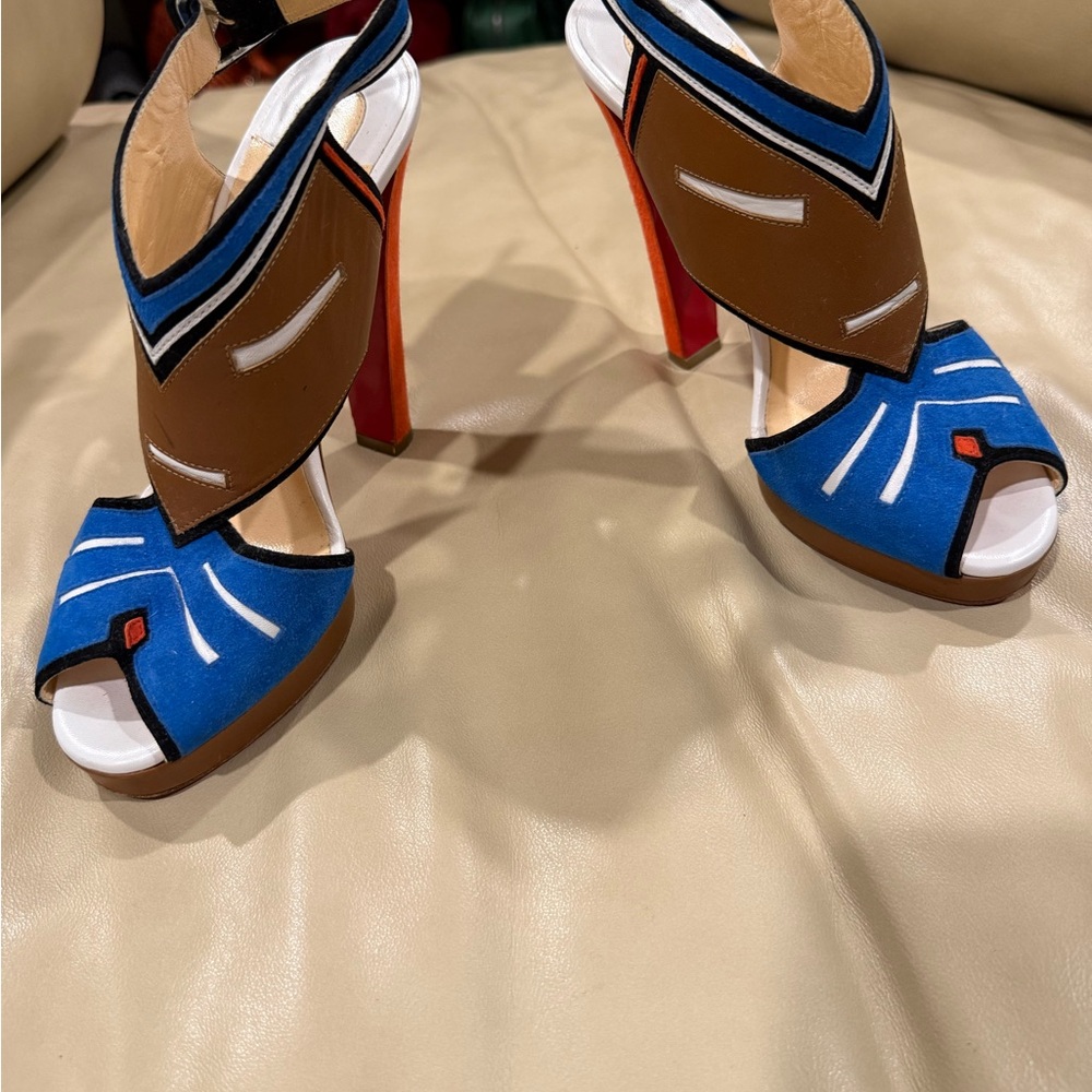 Christian Louboutin ankle strap heels from Tribalou collection RARE color block - Picture 4 of 9